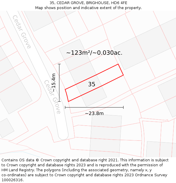 35, CEDAR GROVE, BRIGHOUSE, HD6 4FE: Plot and title map