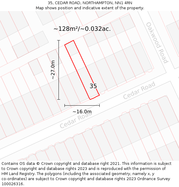 35, CEDAR ROAD, NORTHAMPTON, NN1 4RN: Plot and title map