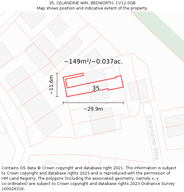 35, CELANDINE WAY, BEDWORTH, CV12 0GB: Plot and title map
