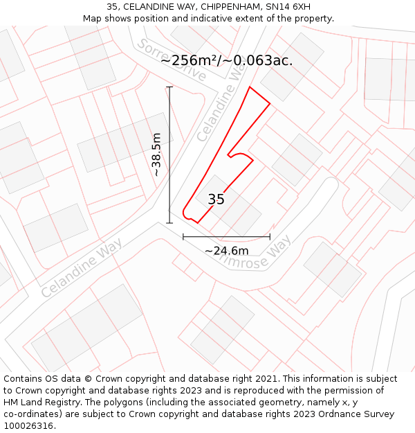 35, CELANDINE WAY, CHIPPENHAM, SN14 6XH: Plot and title map