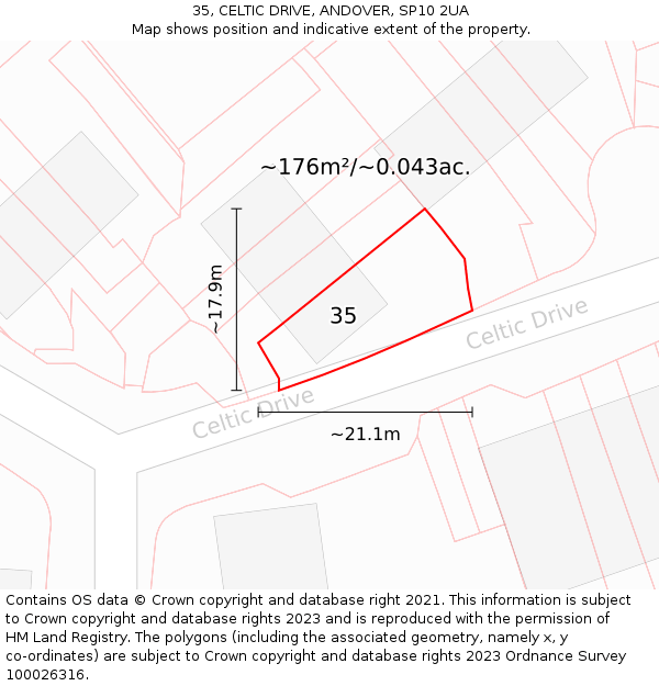35, CELTIC DRIVE, ANDOVER, SP10 2UA: Plot and title map