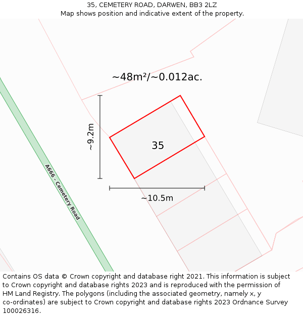 35, CEMETERY ROAD, DARWEN, BB3 2LZ: Plot and title map