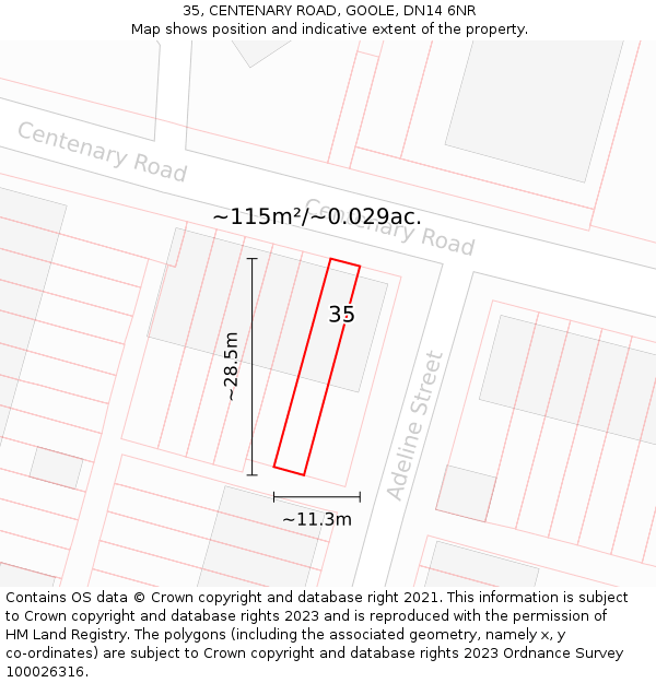 35, CENTENARY ROAD, GOOLE, DN14 6NR: Plot and title map