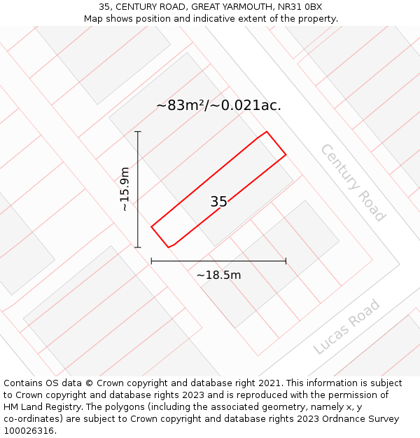 35, CENTURY ROAD, GREAT YARMOUTH, NR31 0BX: Plot and title map