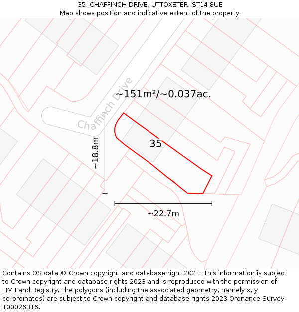 35, CHAFFINCH DRIVE, UTTOXETER, ST14 8UE: Plot and title map