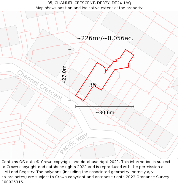 35, CHANNEL CRESCENT, DERBY, DE24 1AQ: Plot and title map