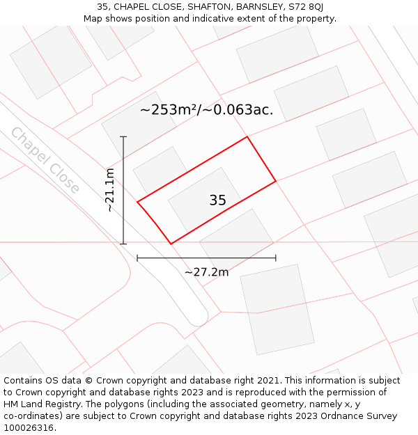 35, CHAPEL CLOSE, SHAFTON, BARNSLEY, S72 8QJ: Plot and title map
