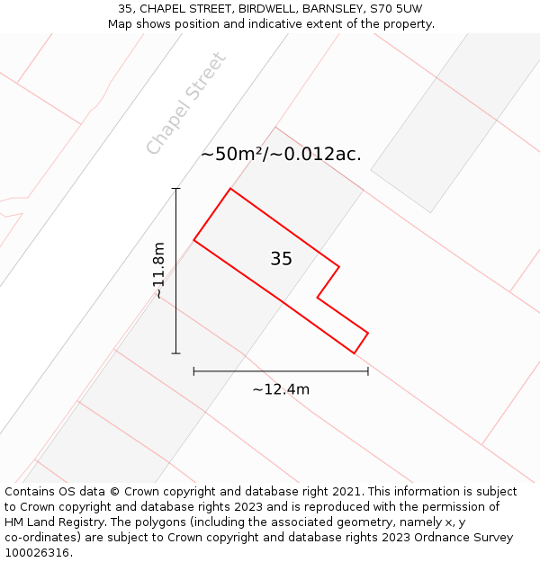 35, CHAPEL STREET, BIRDWELL, BARNSLEY, S70 5UW: Plot and title map