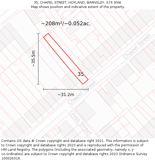 35, CHAPEL STREET, HOYLAND, BARNSLEY, S74 0NW: Plot and title map