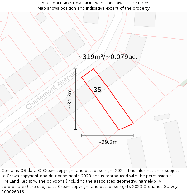 35, CHARLEMONT AVENUE, WEST BROMWICH, B71 3BY: Plot and title map