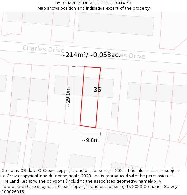 35, CHARLES DRIVE, GOOLE, DN14 6RJ: Plot and title map