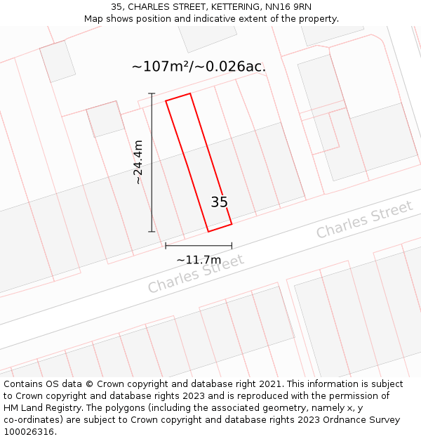 35, CHARLES STREET, KETTERING, NN16 9RN: Plot and title map