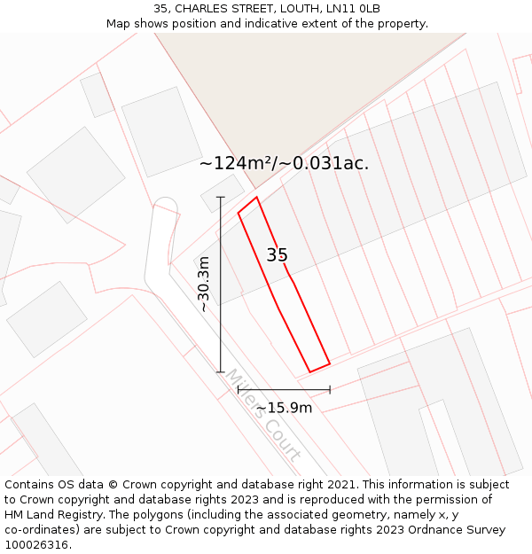 35, CHARLES STREET, LOUTH, LN11 0LB: Plot and title map