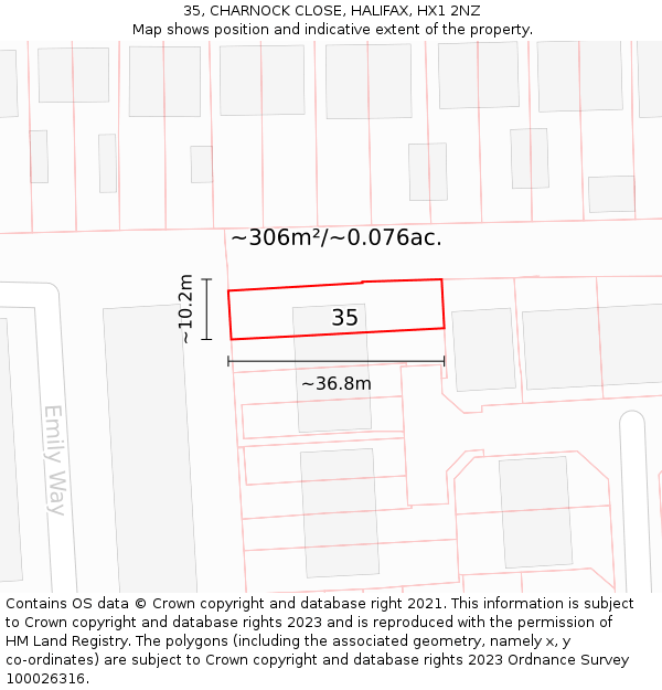 35, CHARNOCK CLOSE, HALIFAX, HX1 2NZ: Plot and title map