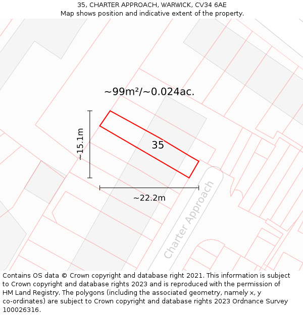 35, CHARTER APPROACH, WARWICK, CV34 6AE: Plot and title map