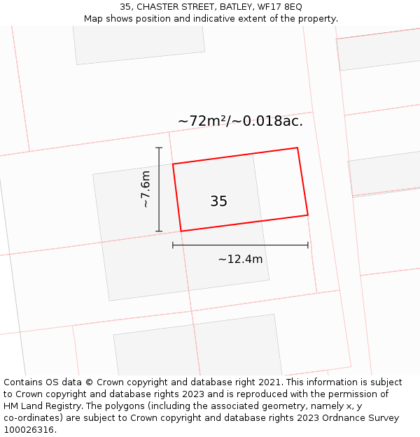 35, CHASTER STREET, BATLEY, WF17 8EQ: Plot and title map