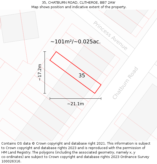 35, CHATBURN ROAD, CLITHEROE, BB7 2AW: Plot and title map