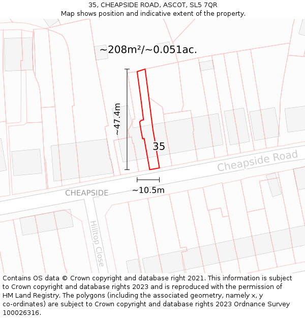 35, CHEAPSIDE ROAD, ASCOT, SL5 7QR: Plot and title map