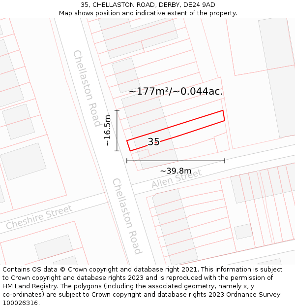 35, CHELLASTON ROAD, DERBY, DE24 9AD: Plot and title map