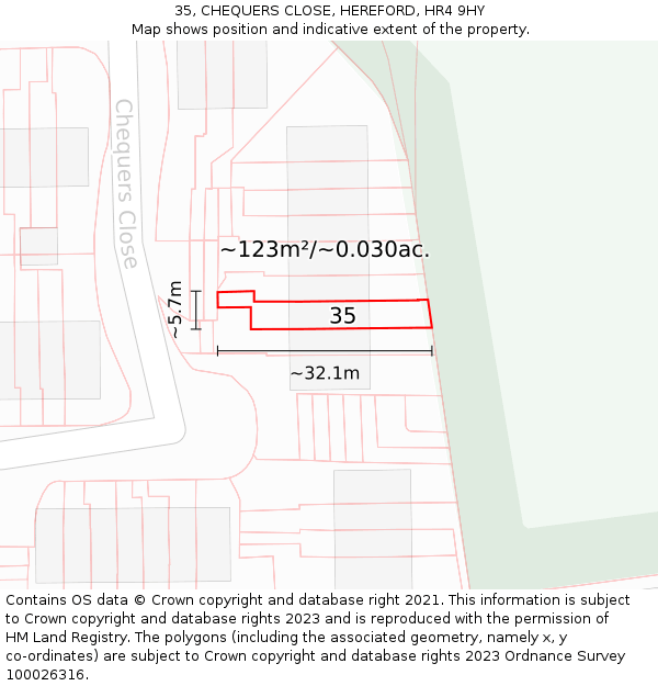 35, CHEQUERS CLOSE, HEREFORD, HR4 9HY: Plot and title map