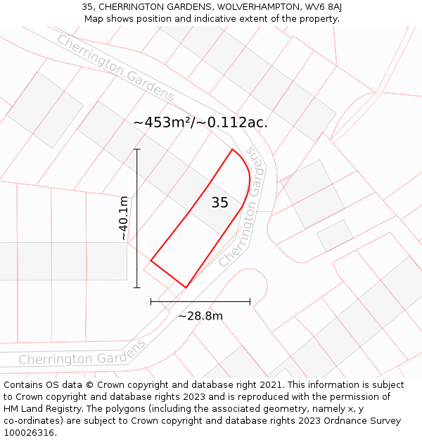 35, CHERRINGTON GARDENS, WOLVERHAMPTON, WV6 8AJ: Plot and title map