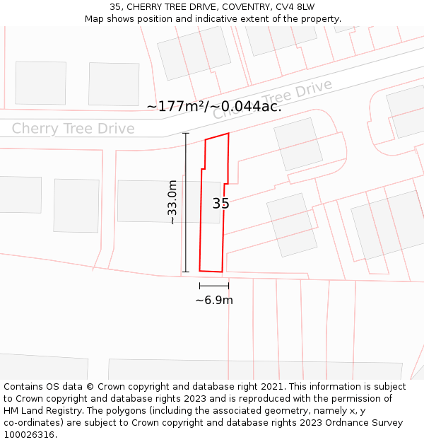 35, CHERRY TREE DRIVE, COVENTRY, CV4 8LW: Plot and title map