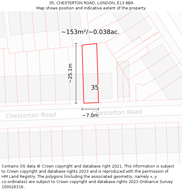 35, CHESTERTON ROAD, LONDON, E13 8BA: Plot and title map