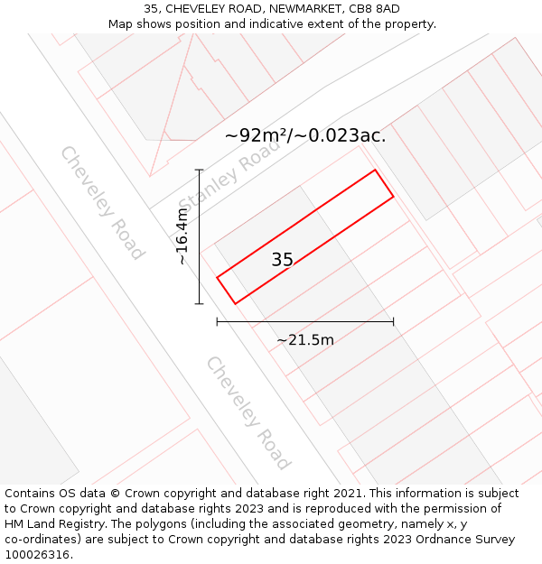 35, CHEVELEY ROAD, NEWMARKET, CB8 8AD: Plot and title map