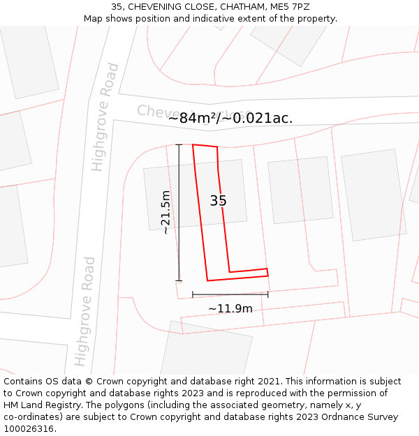 35, CHEVENING CLOSE, CHATHAM, ME5 7PZ: Plot and title map
