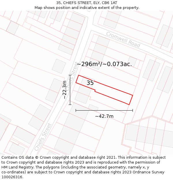 35, CHIEFS STREET, ELY, CB6 1AT: Plot and title map