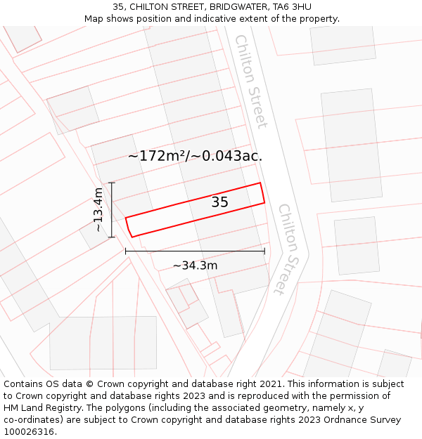 35, CHILTON STREET, BRIDGWATER, TA6 3HU: Plot and title map
