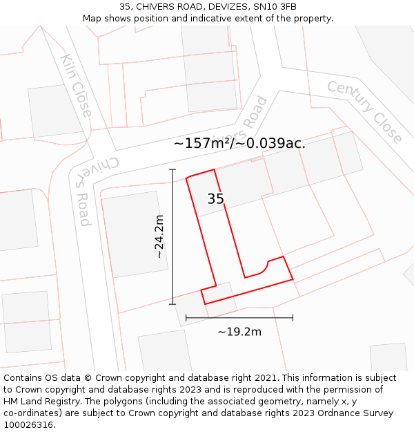 35, CHIVERS ROAD, DEVIZES, SN10 3FB: Plot and title map