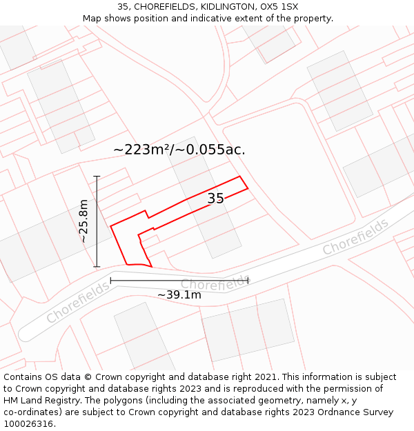 35, CHOREFIELDS, KIDLINGTON, OX5 1SX: Plot and title map