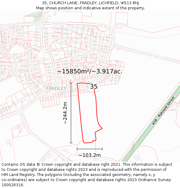 35, CHURCH LANE, FRADLEY, LICHFIELD, WS13 8NJ: Plot and title map