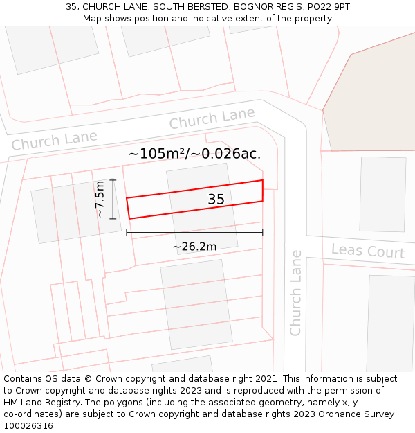 35, CHURCH LANE, SOUTH BERSTED, BOGNOR REGIS, PO22 9PT: Plot and title map