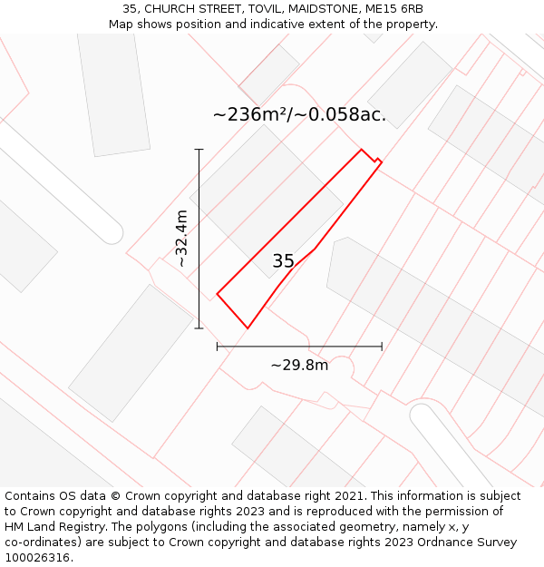 35, CHURCH STREET, TOVIL, MAIDSTONE, ME15 6RB: Plot and title map