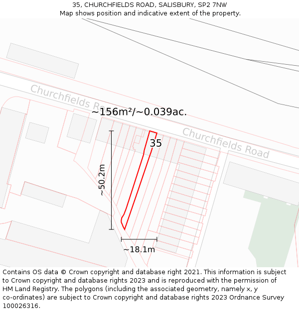 35, CHURCHFIELDS ROAD, SALISBURY, SP2 7NW: Plot and title map