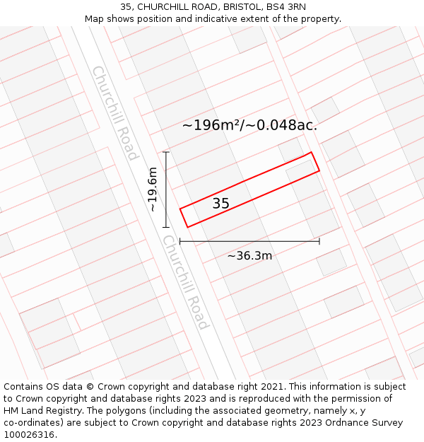35, CHURCHILL ROAD, BRISTOL, BS4 3RN: Plot and title map
