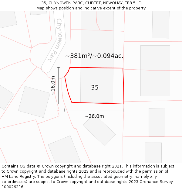 35, CHYNOWEN PARC, CUBERT, NEWQUAY, TR8 5HD: Plot and title map