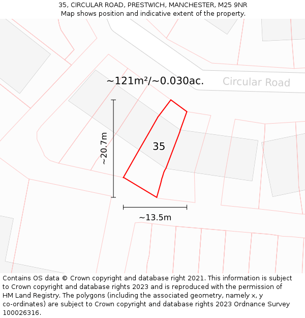 35, CIRCULAR ROAD, PRESTWICH, MANCHESTER, M25 9NR: Plot and title map