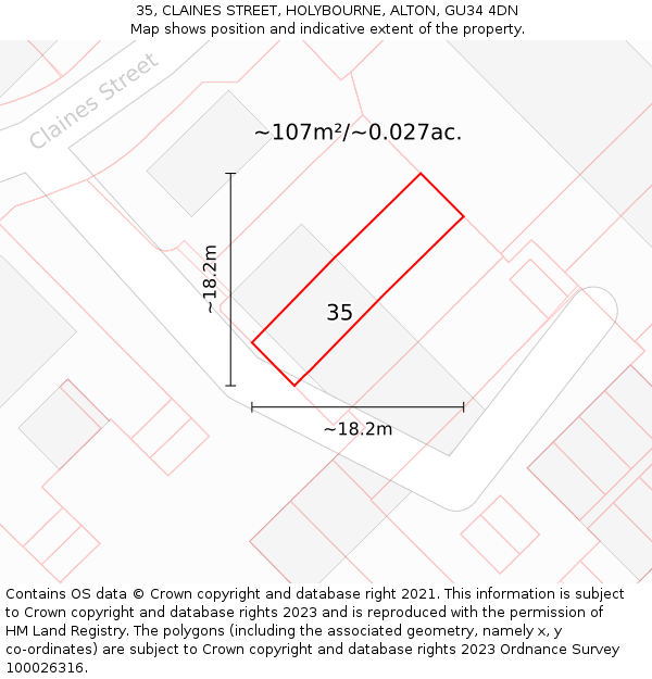 35, CLAINES STREET, HOLYBOURNE, ALTON, GU34 4DN: Plot and title map