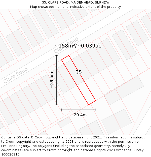 35, CLARE ROAD, MAIDENHEAD, SL6 4DW: Plot and title map