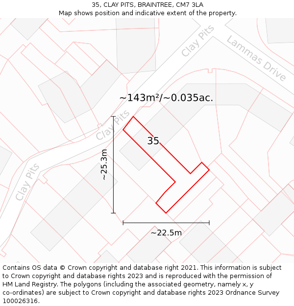 35, CLAY PITS, BRAINTREE, CM7 3LA: Plot and title map