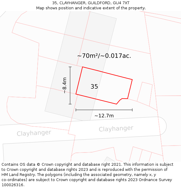 35, CLAYHANGER, GUILDFORD, GU4 7XT: Plot and title map