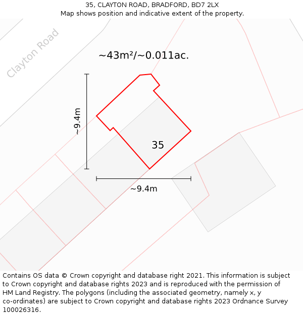 35, CLAYTON ROAD, BRADFORD, BD7 2LX: Plot and title map