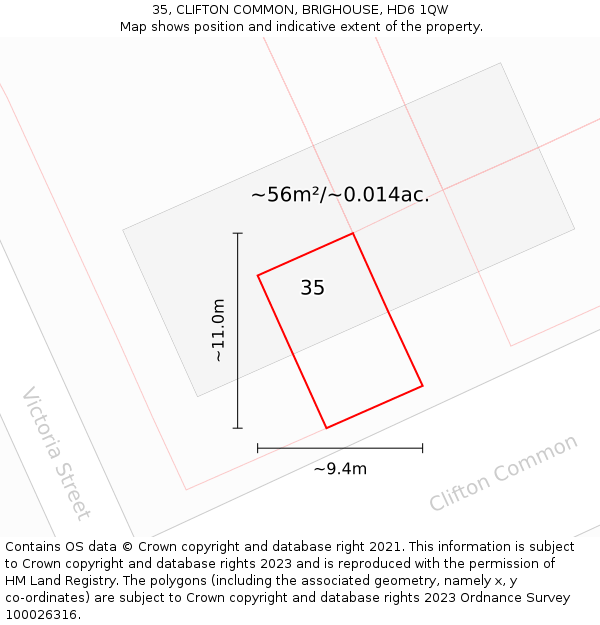 35, CLIFTON COMMON, BRIGHOUSE, HD6 1QW: Plot and title map