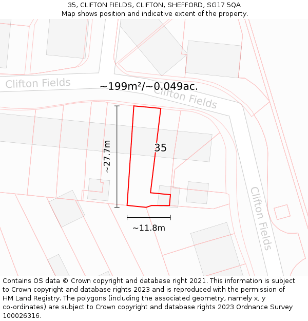 35, CLIFTON FIELDS, CLIFTON, SHEFFORD, SG17 5QA: Plot and title map