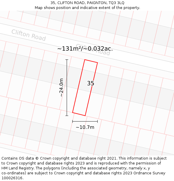 35, CLIFTON ROAD, PAIGNTON, TQ3 3LQ: Plot and title map