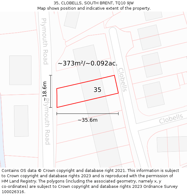 35, CLOBELLS, SOUTH BRENT, TQ10 9JW: Plot and title map