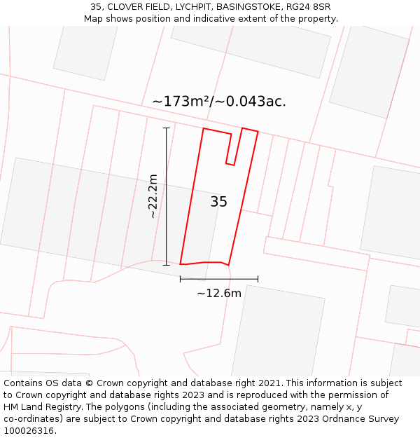 35, CLOVER FIELD, LYCHPIT, BASINGSTOKE, RG24 8SR: Plot and title map